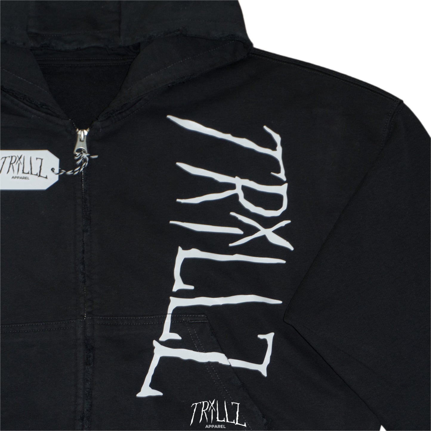 OFF BLACK DISTRESSED ZIP UP HOODIE