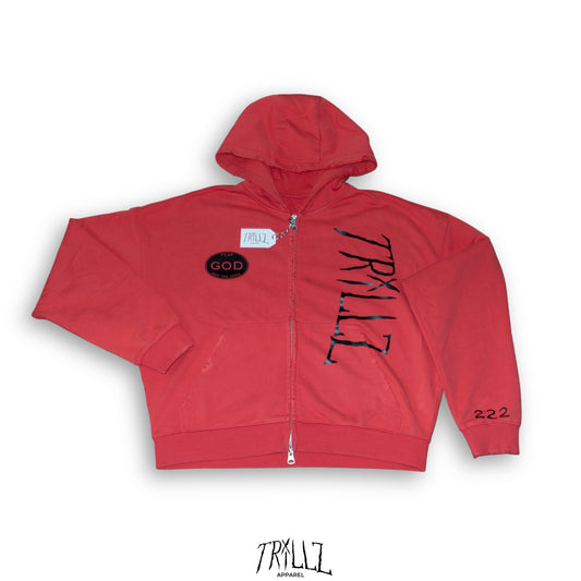 INFRARED DISTRESSED ZIP UP HOODIE